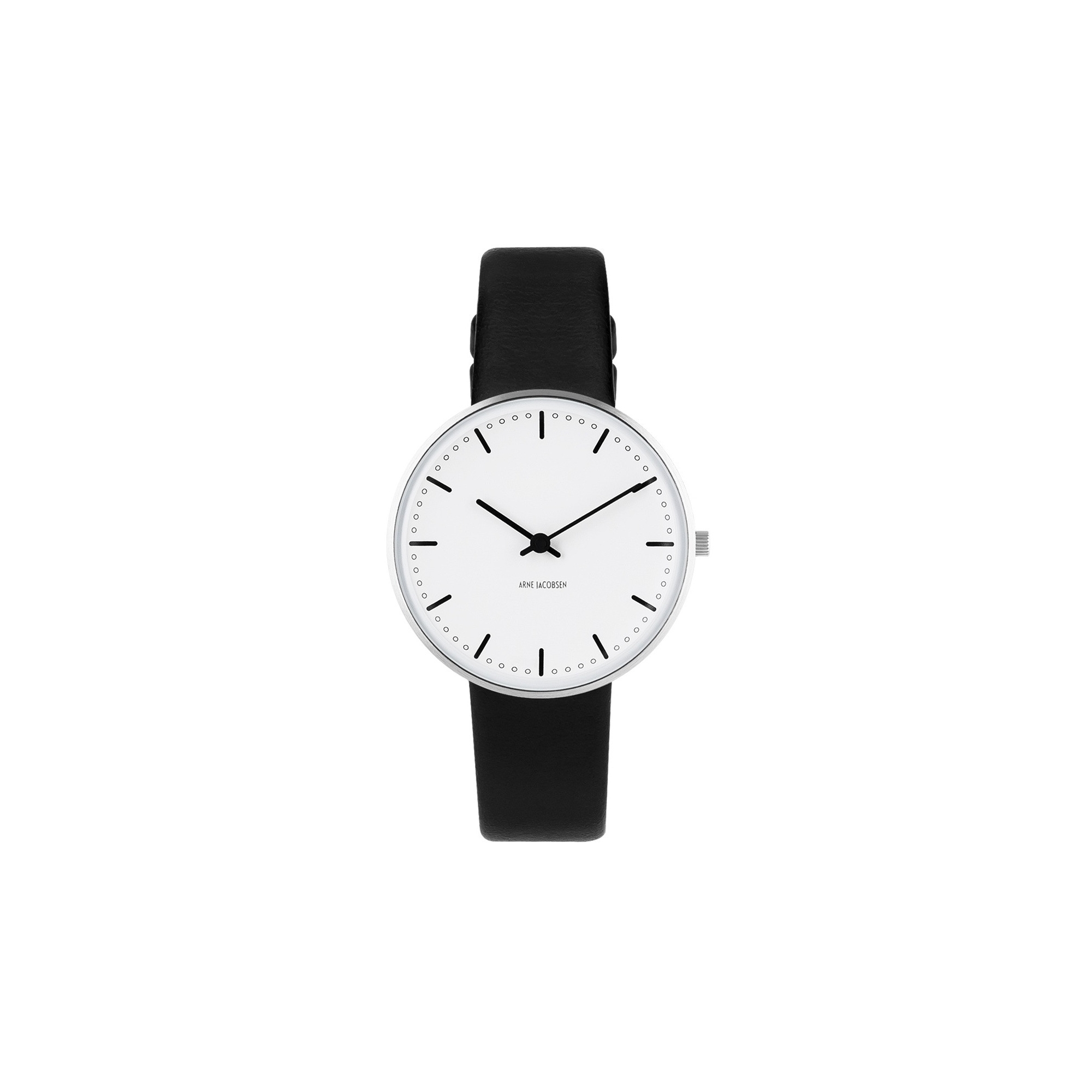 City Hall watch - Ø34mm - brushed steel/white, black leather strap