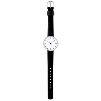 City Hall watch - Ø30mm - brushed steel/white, black leather strap