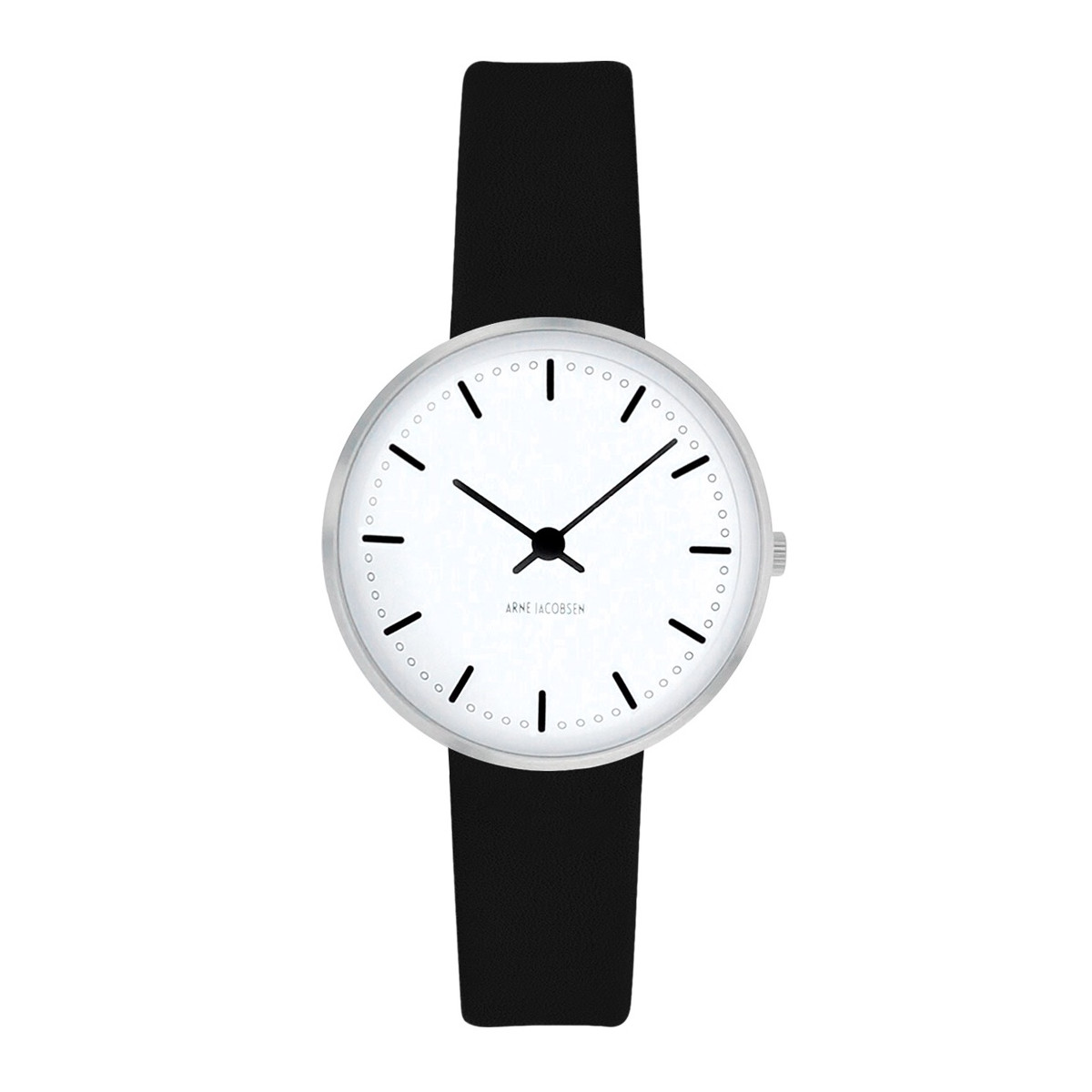 City Hall watch 30mm brushed steel white black leather strap