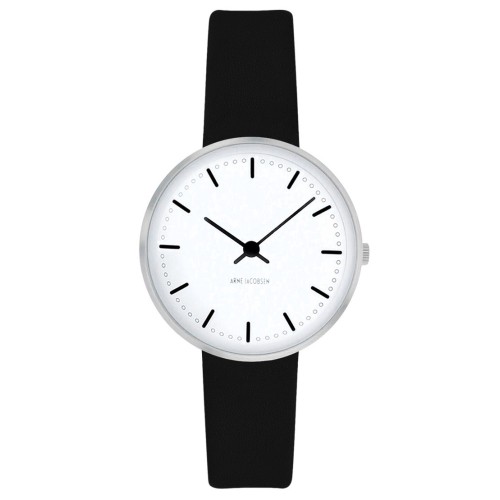 City Hall watch - Ø30mm - brushed steel/white, black leather strap