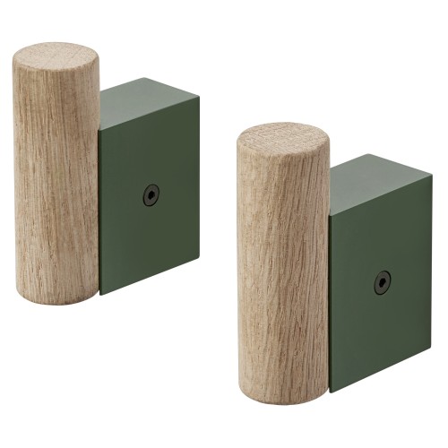 Set of 2  Attach hook - Oak / dark green - Muuto