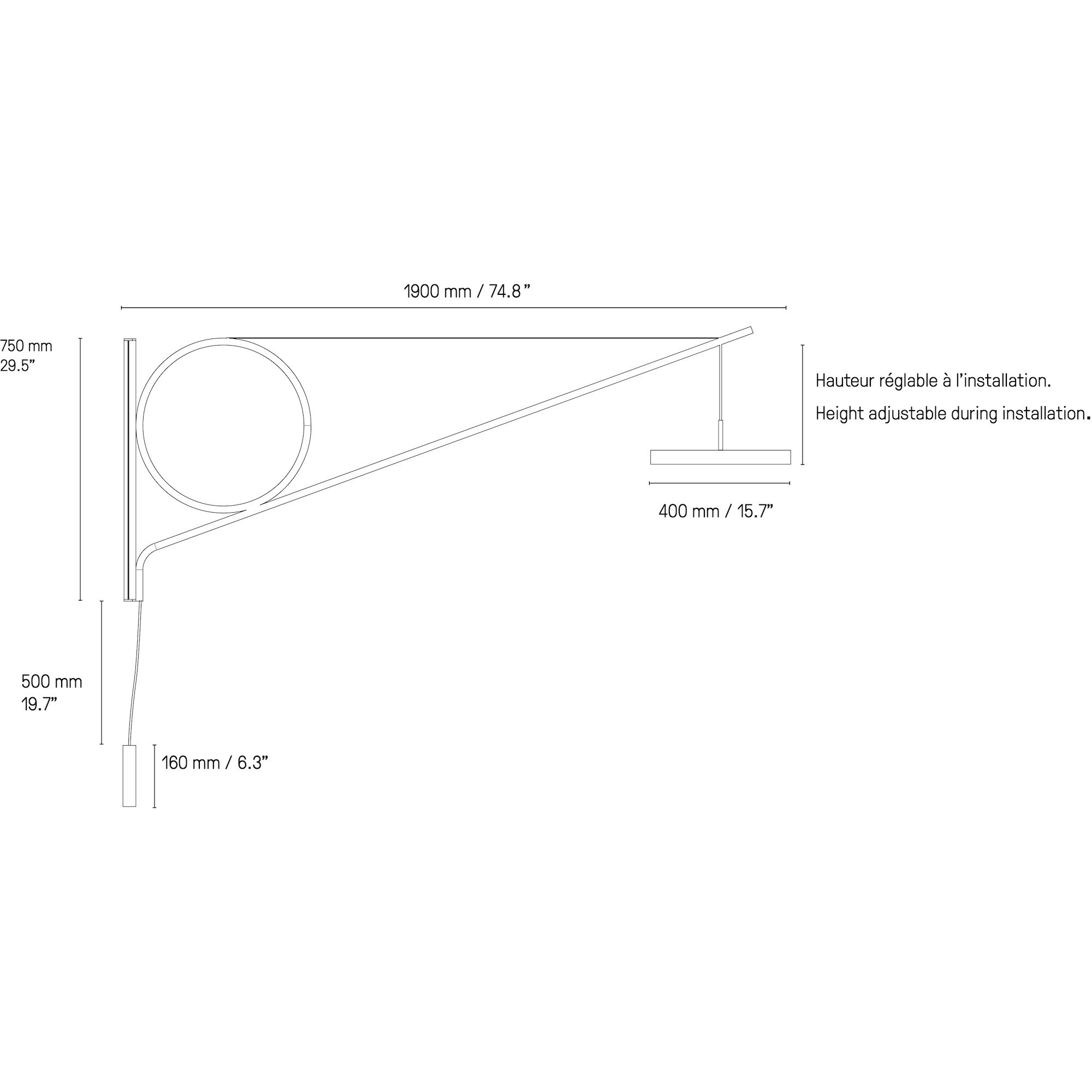 Potence murale Cercle & Trait – Branchement mural - CVL Luminaires