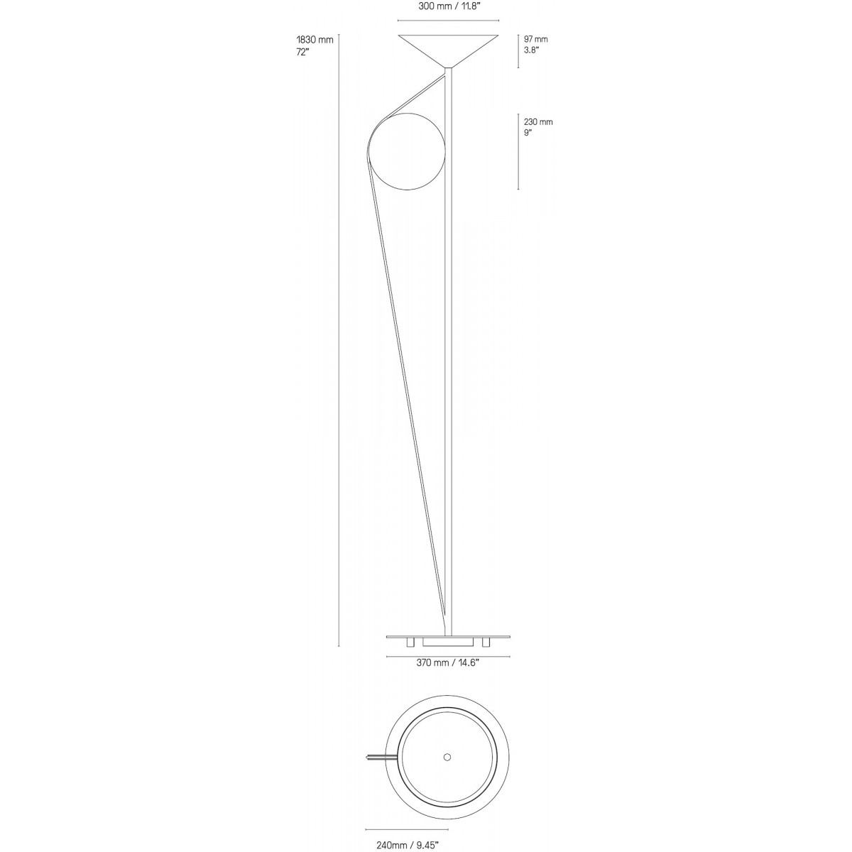 Lampadaire, Cercle Et Trait, liseuse sur pied, laiton satiné, LED, dim,  2700K, 850 lm, L60cm, H112cm - CVL - Luminaires Nedgis