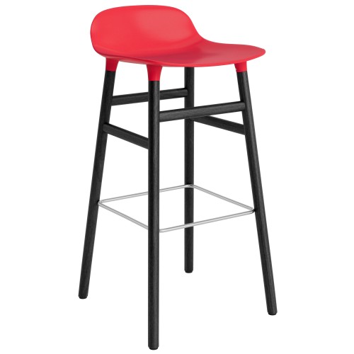 Tabouret de bar Form, pieds bois – Rouge vif + Chêne peint en noir - Normann Copenhagen