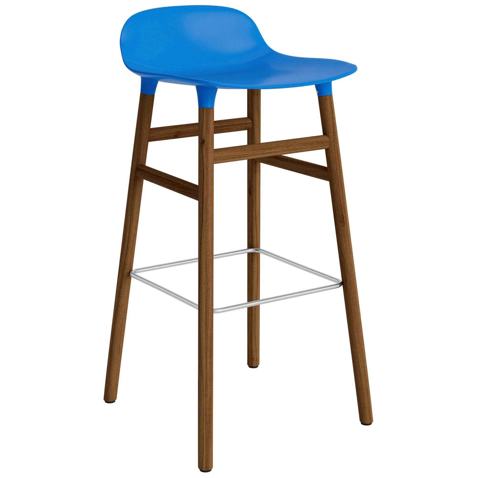 Form Barstool, wood legs – Bright blue + Walnut - Normann Copenhagen