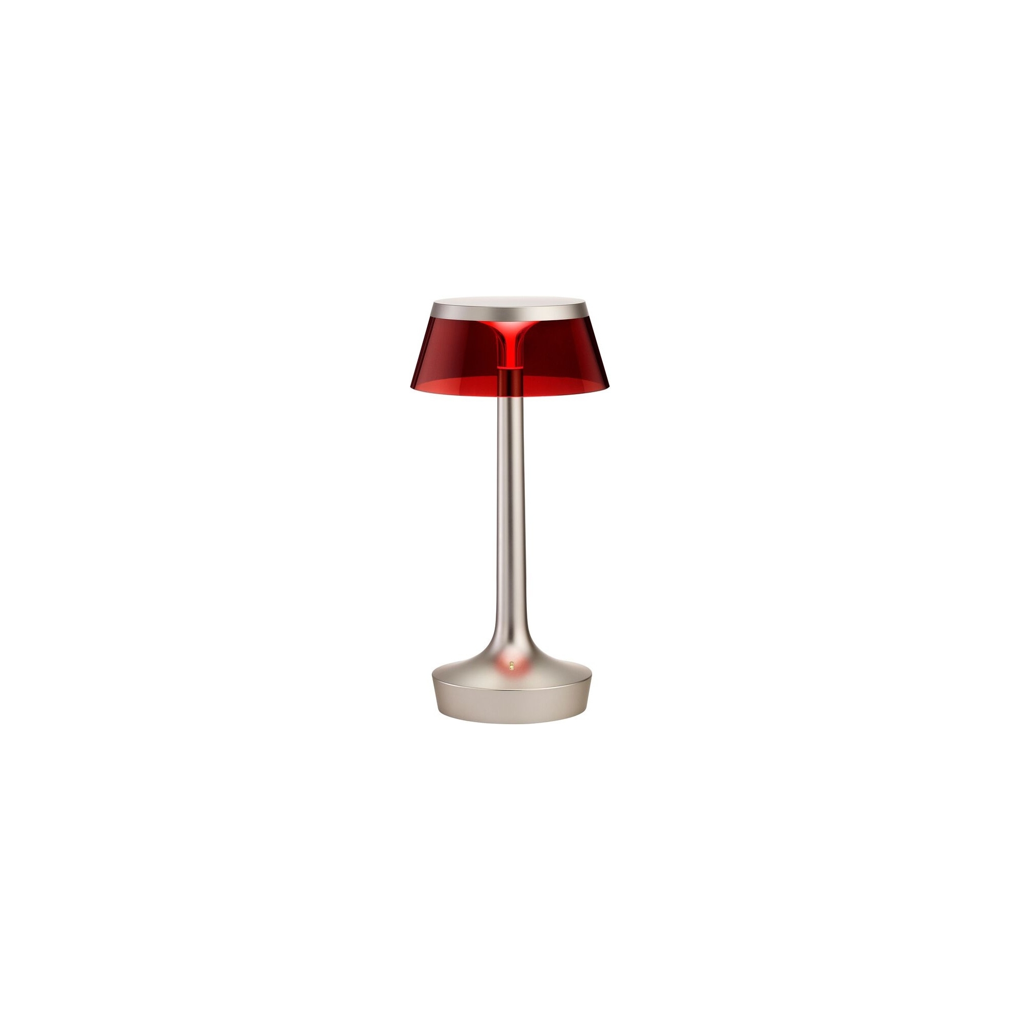 Bon Jour Unplugged cordless lamp – Matt Chrome – Red crown - Flos