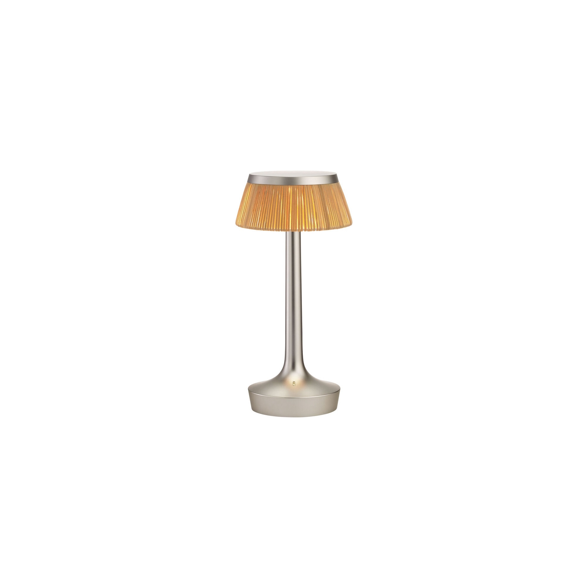 Bon Jour Unplugged cordless lamp – Matt Chrome – Rattan crown - Flos