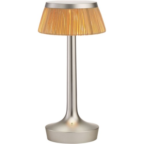 Bon Jour Unplugged cordless lamp – Matt Chrome – Rattan crown - Flos