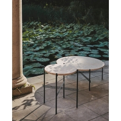 Ø80xH35cm - travertin blanc neutre - base noire - table basse Outdoor TS - Gubi