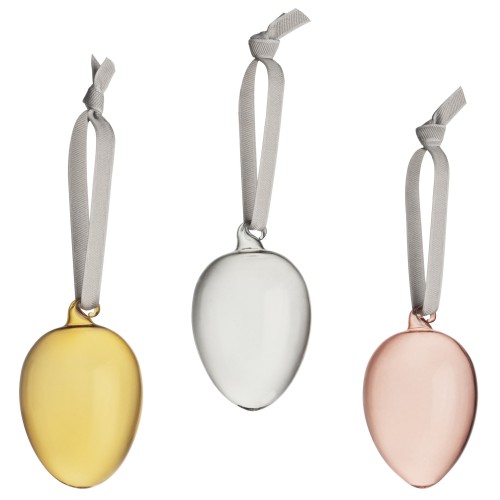 x3 oeufs Jaune, gris et rouge - Décorations en verre - 1051523 - Iittala