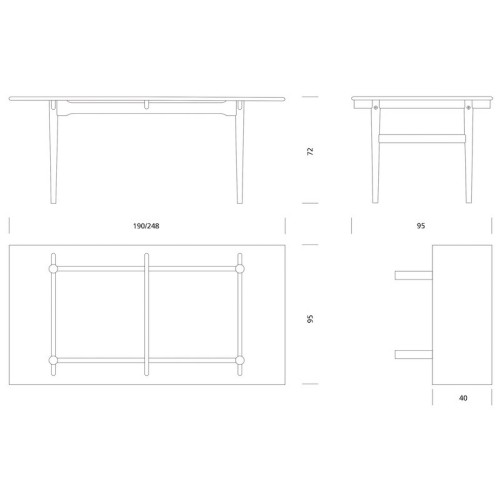 Table CH327 – 190 x 95 cm – plateau teck huilé / piètements chêne huilé - Carl Hansen & Søn