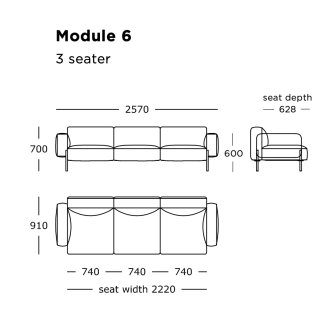 Hang 3-seater sofa - module 6 - Remix 753 fabric / black powder coated legs - OFFER