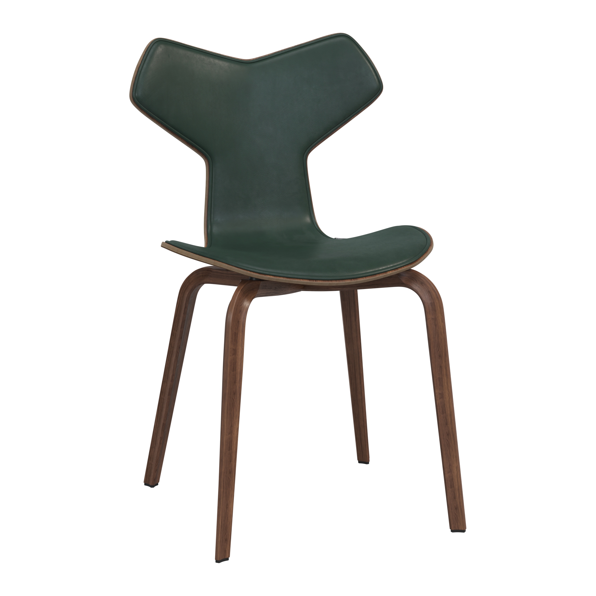 Chaise Grand Prix Édition Spécial – Pied bois – Noyer + cuir Pure Vert forêt - Fritz Hansen