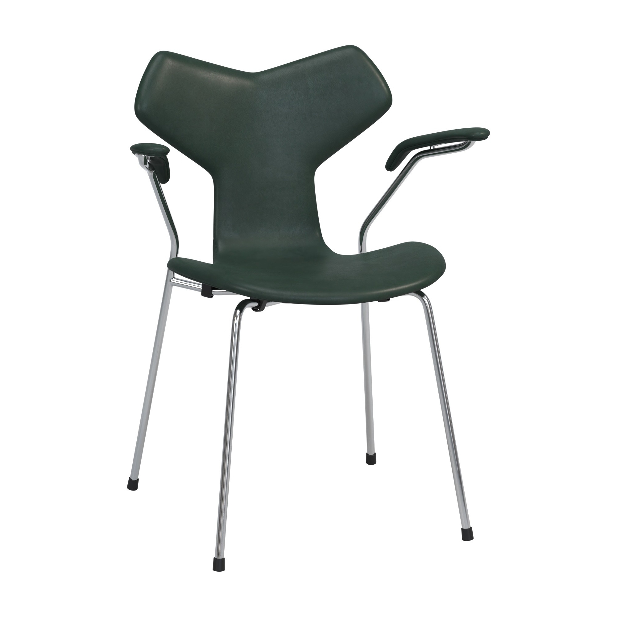 Grand Prix chair Special Edition – Metal legs, With armrests – Forest green Pure leather - Fritz Hansen