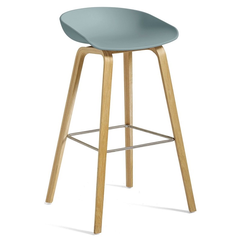 AAS32 Bar stool Dusty blue shell + Oak soaped base - H75 - Plastic gliders - OFFER