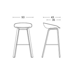 Tabouret AAS32 Coque gris béton + Piètement chêne - H65 - Patins plastiques - OFFER - HAY