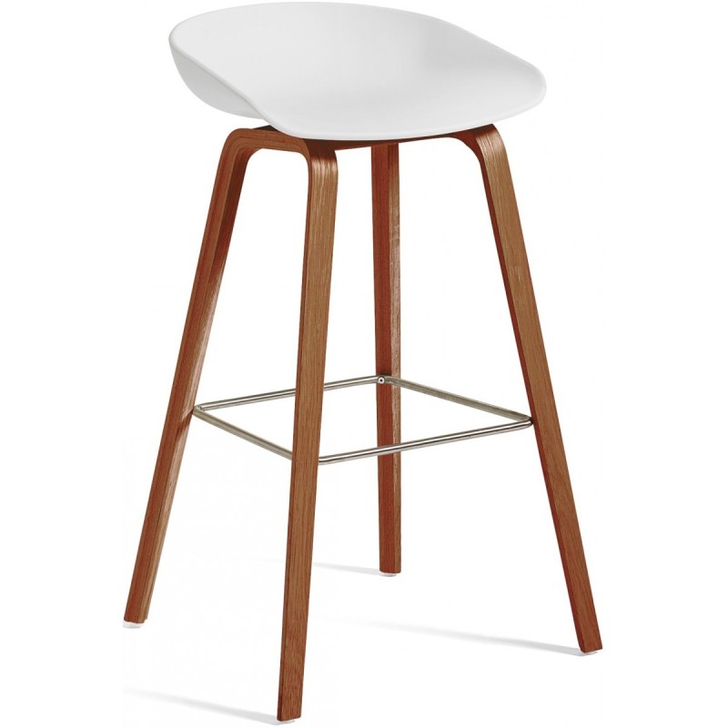 AAS32 Bar stool White shell + Walnut base - H65 - Plastic gliders - OFFER