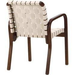 Fauteuil 45 – Toile de lin Naturel / Blanc + Bouleau teinté noyer + Accoudoirs nus - Artek