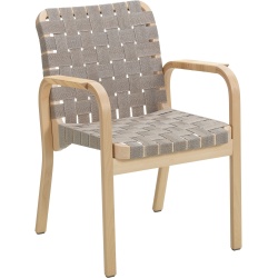 Armchair 45 – Natural / Black linen webbing + Natural lacquered birch + rattan armrests - Artek