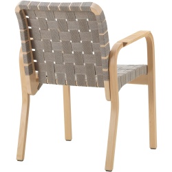 Armchair 45 – Natural / Black linen webbing + Natural lacquered birch + rattan armrests - Artek