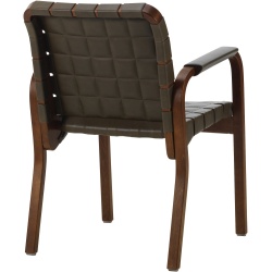 Fauteuil 45 – cuir Envy Olive + Bouleau teinté noyer + Accoudoirs cuir plat olive - Artek