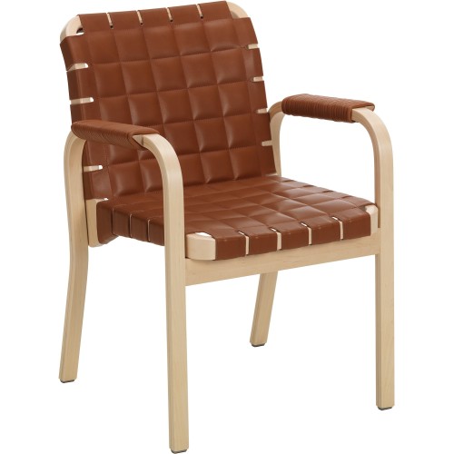 Armchair 45 – Walnut Elegance leather + Naturel lacquered birch + Walnut winding leather armrests - Artek