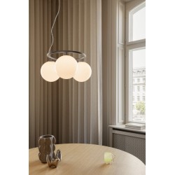 Nuura – Suspension Miira 3 Circular, rock grey et verre opal blanc