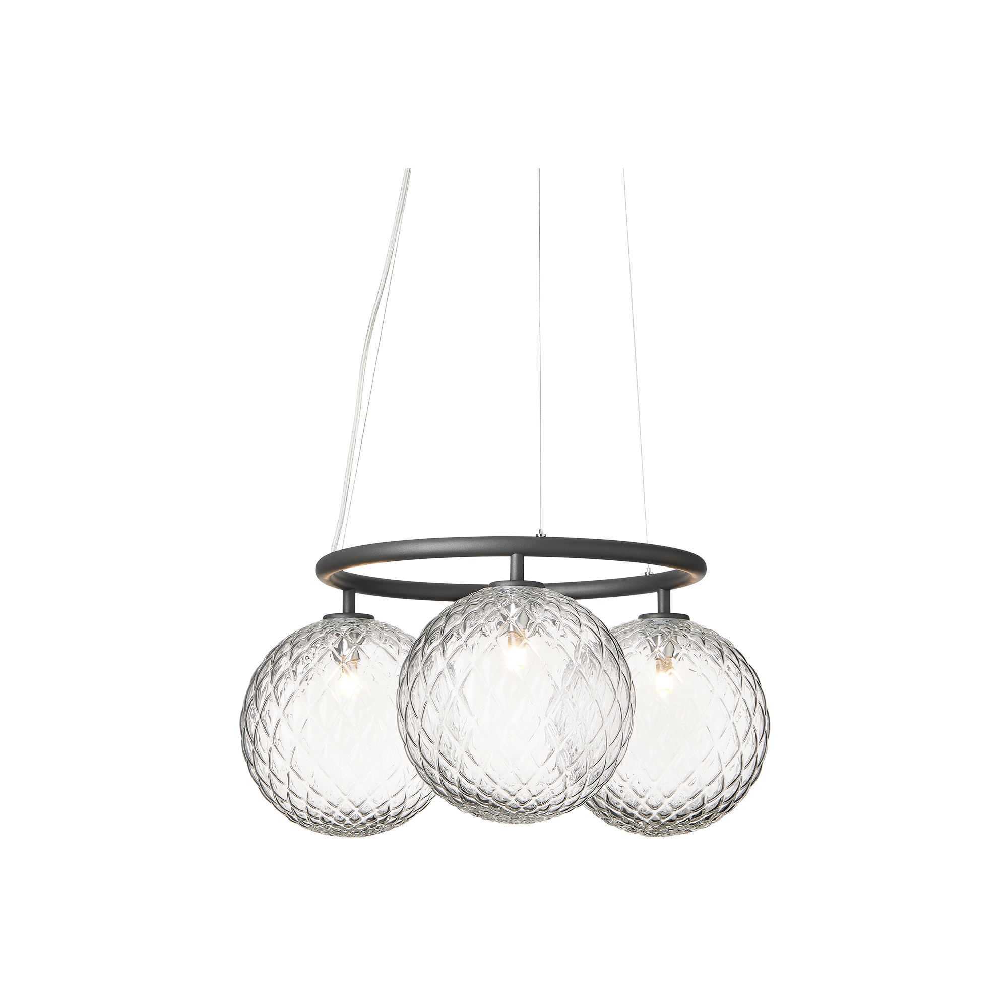 Nuura – Suspension Miira 3 Circular, rock grey et verre transparent