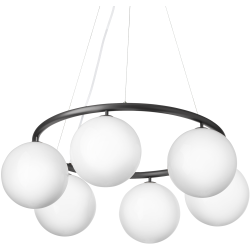 Nuura – Suspension Miira 6 Circular, rock grey et verre opal blanc