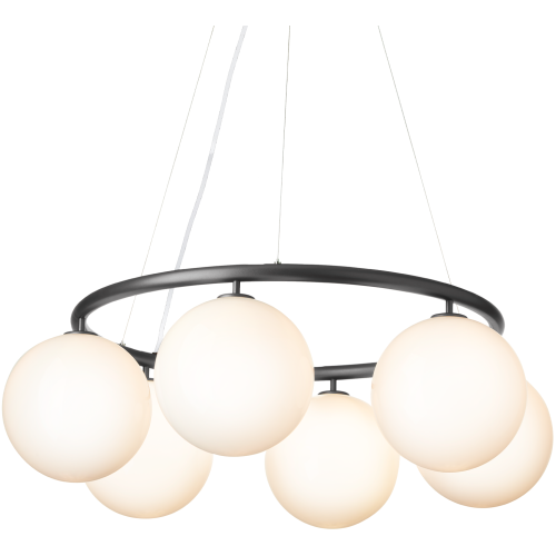 Nuura – Suspension Miira 6 Circular, rock grey et verre opal blanc