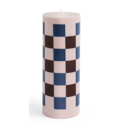 Column candle large - light pink, bordeaux and dark blue check - HAY