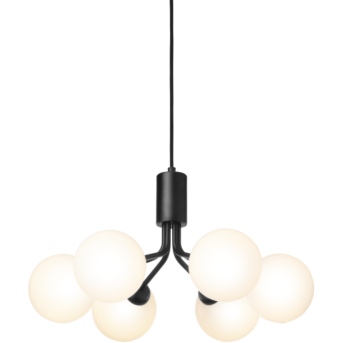 Nuura – Suspension Apiales 6, noir satiné et verre opal blanc