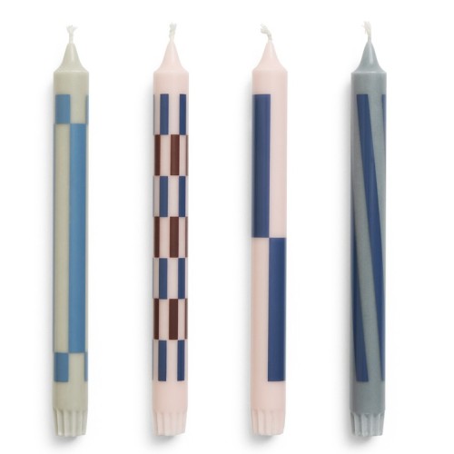 Pattern candle set of 4 - light pink & blues - HAY