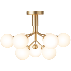 Nuura – Plafonnier Apiales 9, laiton brossé et verre opal blanc