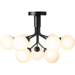 Nuura – Plafonnier Apiales 9, noir satiné et verre opal blanc