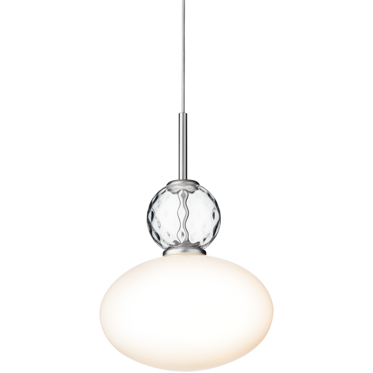 Nuura – Suspension Rizzatto 32, argent satiné et verre opal blanc