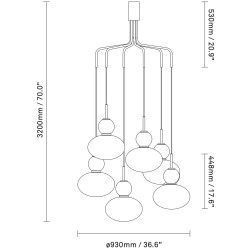 Nuura – Lustre Rizzatto Cluster, argent satiné et verre opal blanc