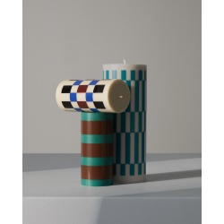 bougie Column grande - bleu ciel et bleu dusty check - HAY