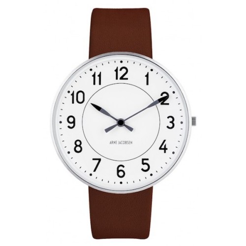 ÉPUISÉ Ø40mm - brown leather strap / white dial / brushed steel bezel - Station watch