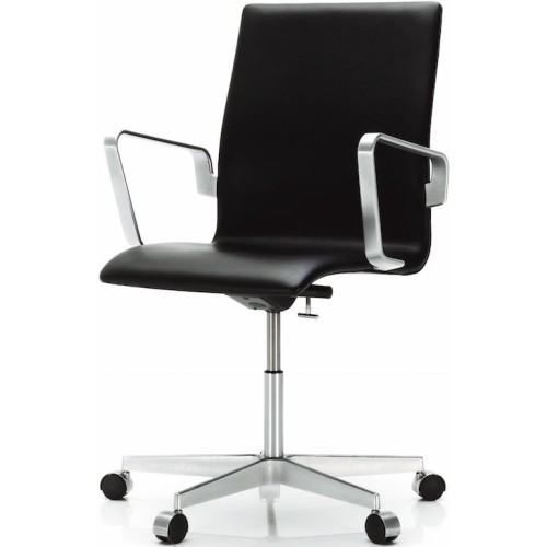 with castors - black Soft leather - low back Oxford Classic - Fritz Hansen