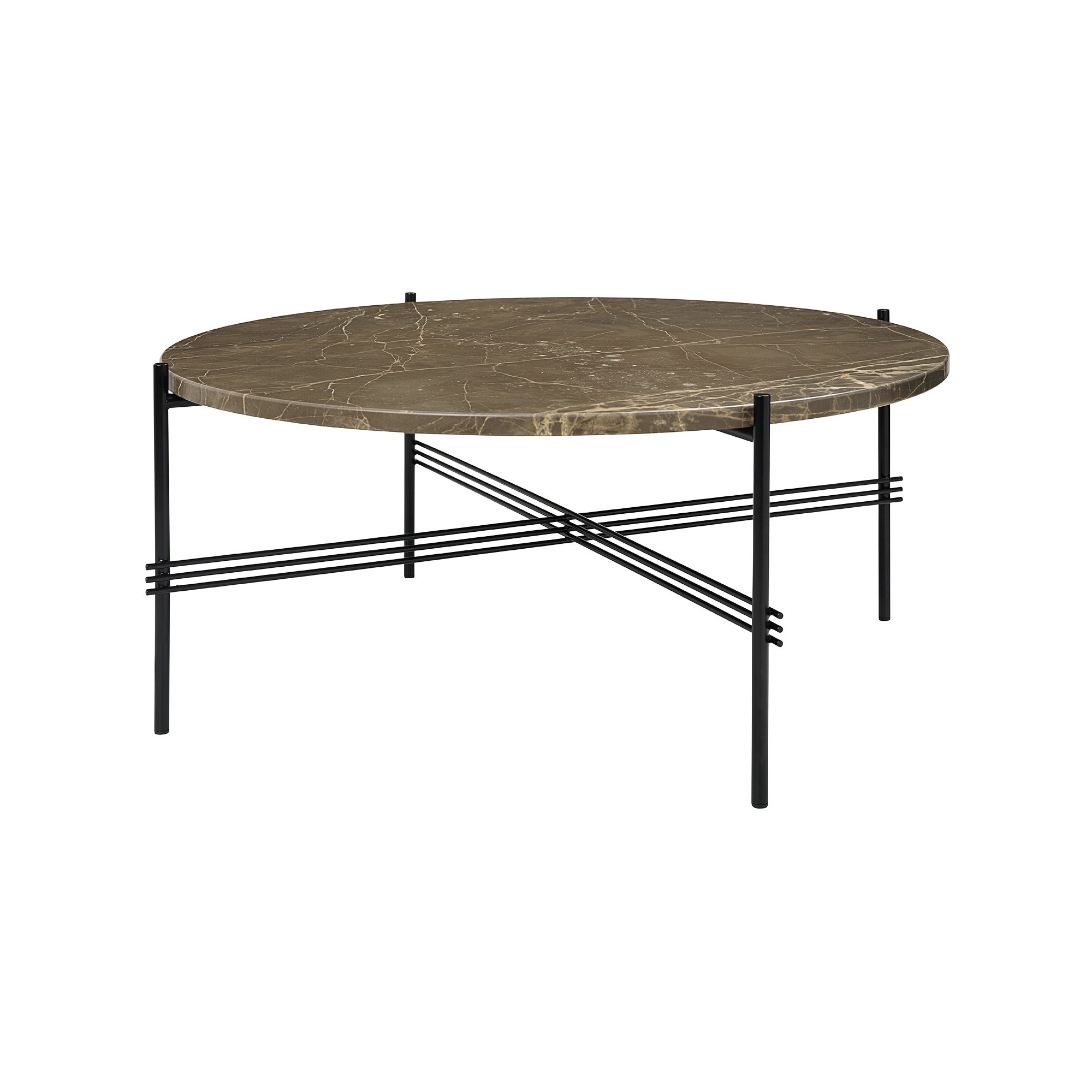 Ø80xH35cm - brown marble - black base - TS round table - Gubi