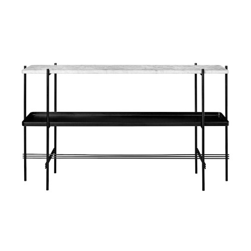 marbre blanc et plateau métal noir - base noire - console rectangulaire TS - Gubi