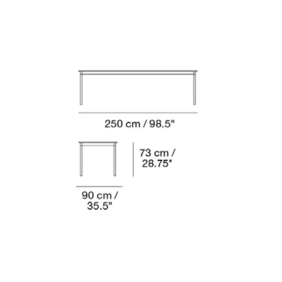 250 x 90 cm - Base table