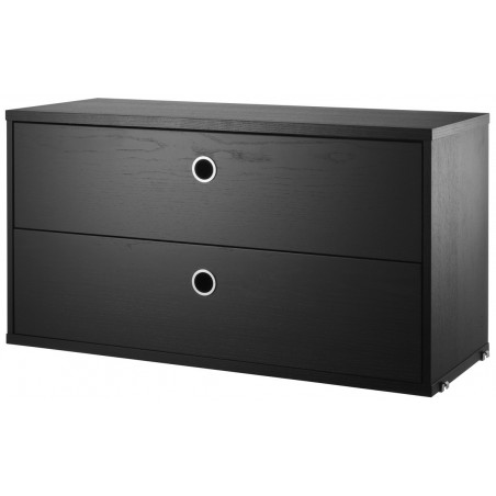 Chest 2 drawers - black stained ash - W78xD30xH42 cm - String Furniture