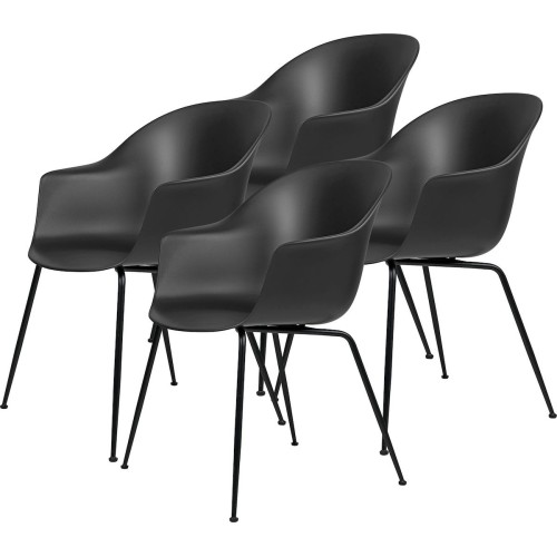 pack of 4 Bat plastic chairs - black shell - metal legs - Gubi