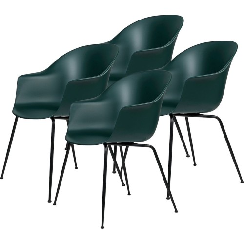 pack of 4 Bat plastic chairs - dark green shell - metal legs - Gubi