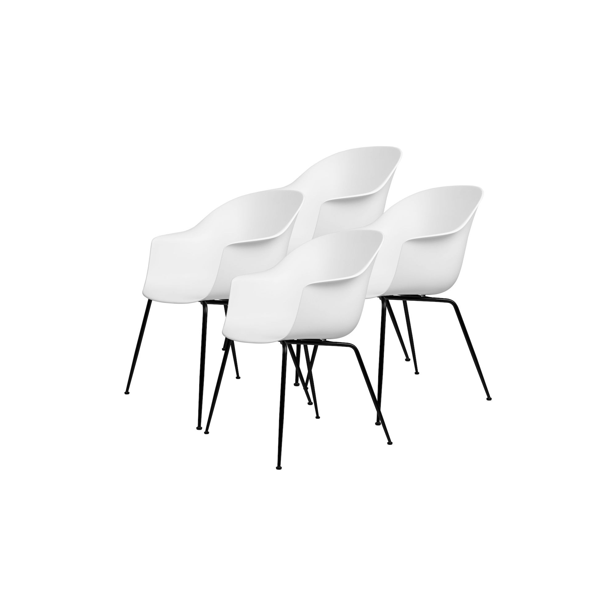 lot de 4 chaises Bat plastique - coque blanche + piètement métal - Gubi