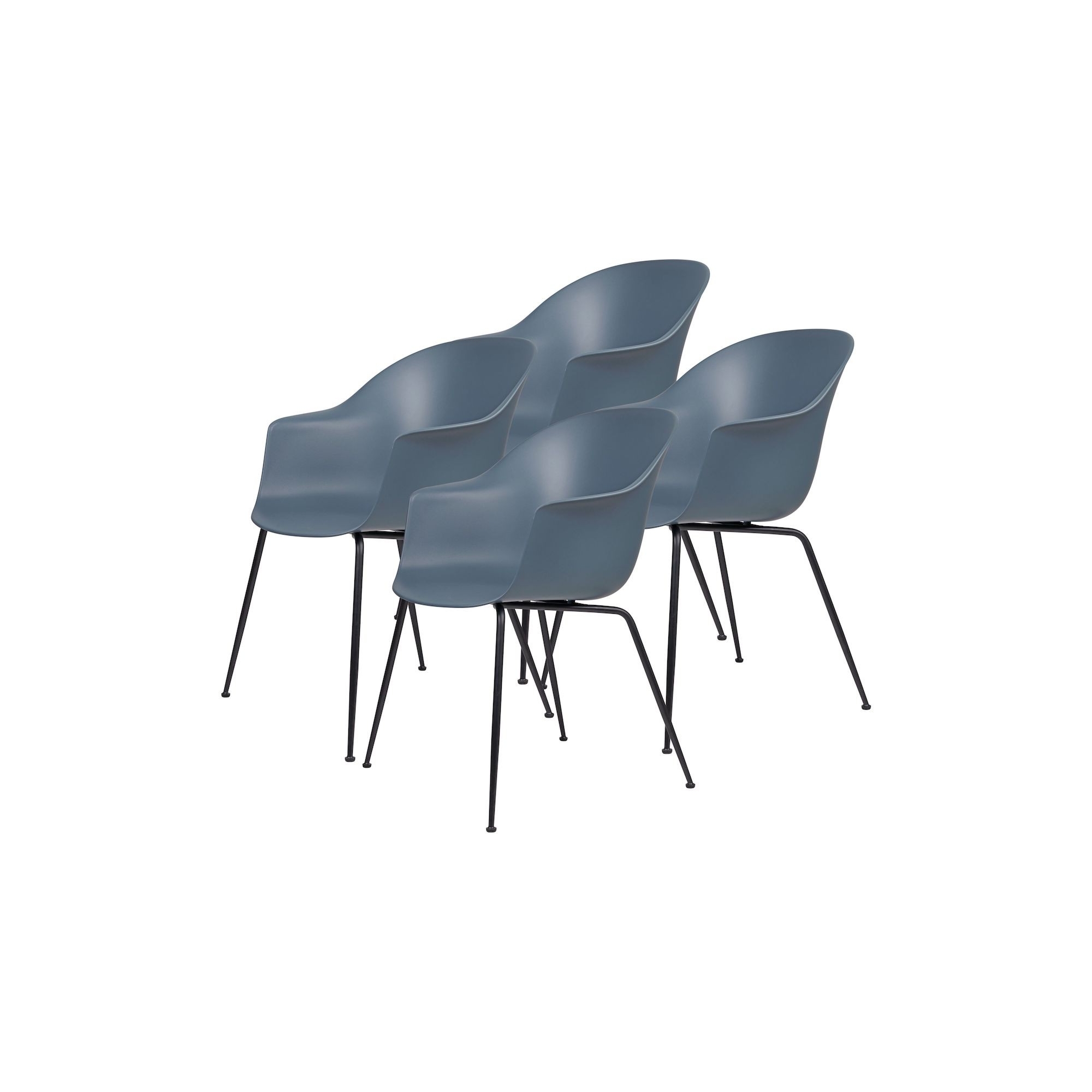 lot de 4 chaises Bat plastique - coque bleu fumé + piètement métal - Gubi