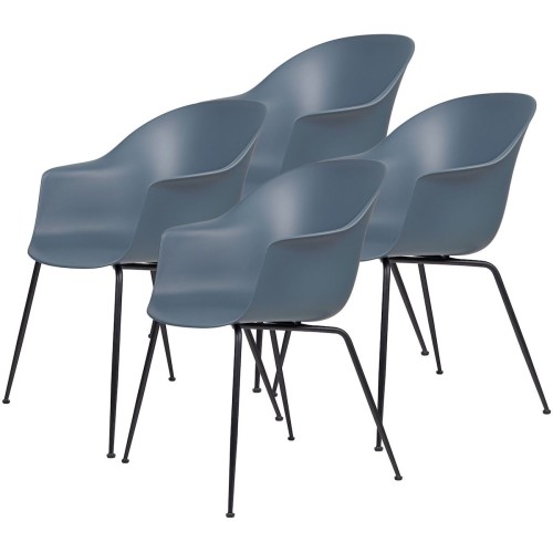 lot de 4 chaises Bat plastique - coque bleu fumé + piètement métal - Gubi