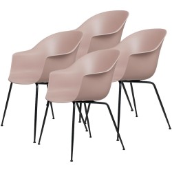 lot de 4 chaises Bat plastique - coque rose doux + piètement métal - Gubi